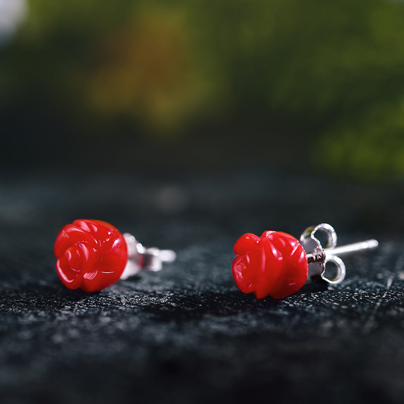 Real 925 Sterling Silver Natural Stone Creative Handmade Fine Jewelry Vintage Flower Stud Earrings for Women Brincos