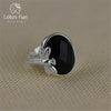 Real 925 Sterling Silver Natural Stone Handmade Original Designer Fine Jewelry Vintage Black Agate Female Rings Bijoux