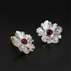 Real 925 Sterling Silver Natural Stone Original Handmade Fine Jewelry Peony Flower Stud Earrings for Women Brincos