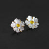 Real 925 Sterling Silver Natural Stone Original Handmade Fine Jewelry Peony Flower Stud Earrings for Women Brincos