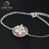 Real 925 Sterling Silver Natural Stones Creative Handmade Fine Jewelry Lotus Whispers Bracelet for Women Brincos