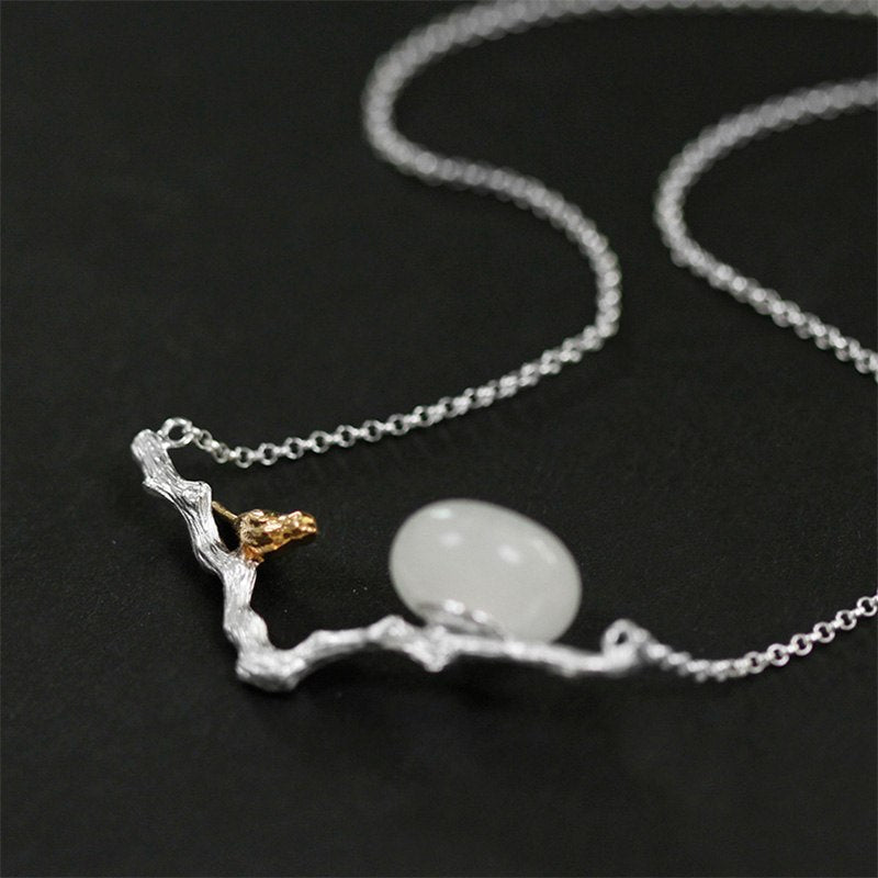 Real 925 Sterling Silver Natural Stones Handmade Fine Jewelry Retr Bird Necklace with Pendant for Women Bijoux