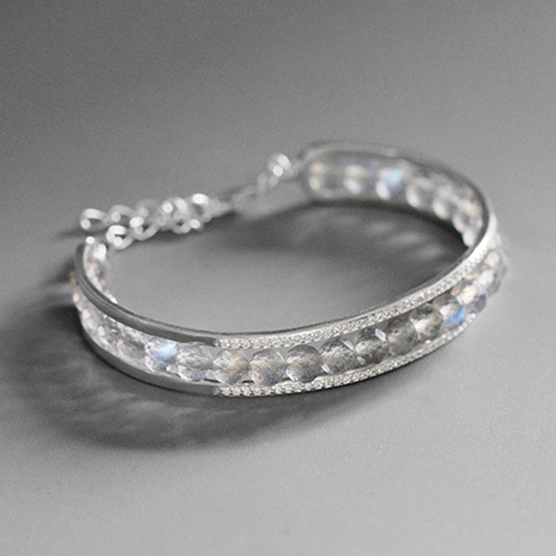Real 925 Sterling Silver Nature Stone Bracelet Fine Jewelry Adjustable Vintage Simple Gemstone Bracelet for Women