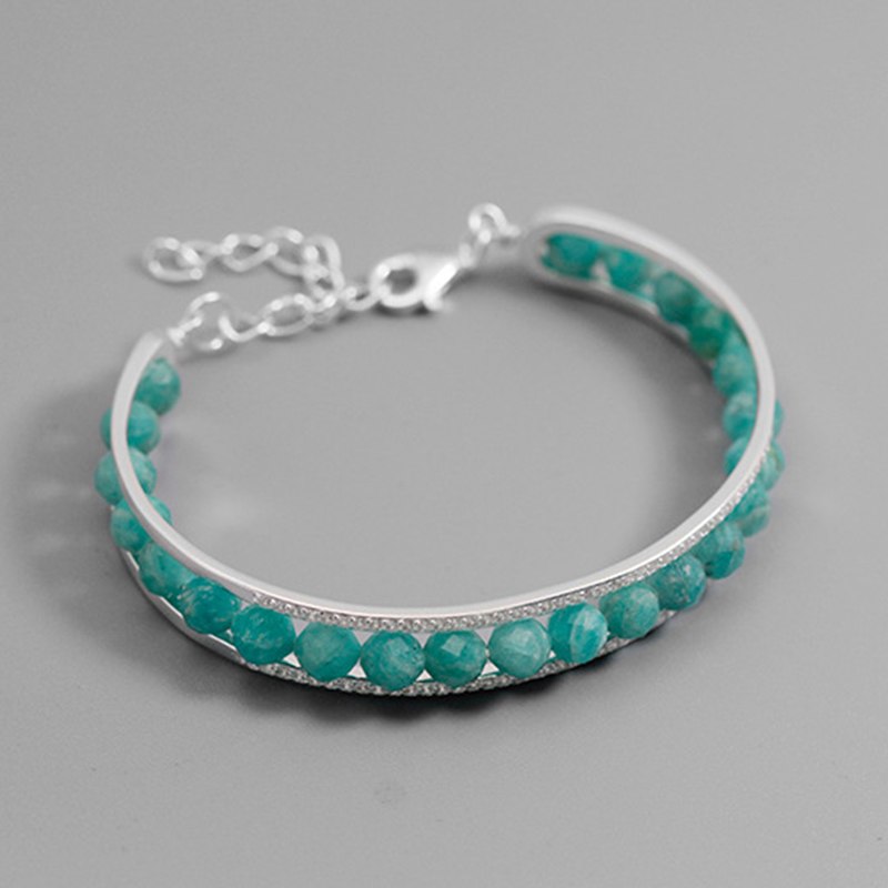 Real 925 Sterling Silver Nature Stone Bracelet Fine Jewelry Adjustable Vintage Simple Gemstone Bracelet for Women