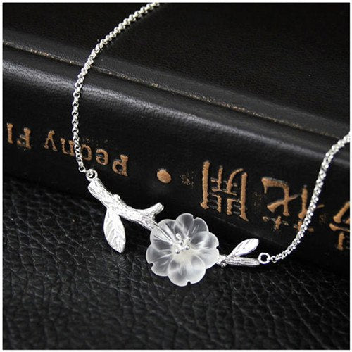 Real 925 Sterling Silver Necklaces Pendants Natural Crystal Flower Choker Necklace Crystal Statement Wedding Jewelry
