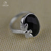 Real 925 Sterling Silver Rings for Women Natural Black Agate Stone Finger Band Dragonfly Resizable Party Fine Jewelry