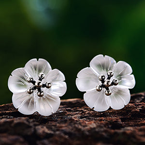 Real 925 Sterling Silver Stud Earring Natural Crystal Handmade Fine Jewelry Flower in the Rain Stud Earrings for Women