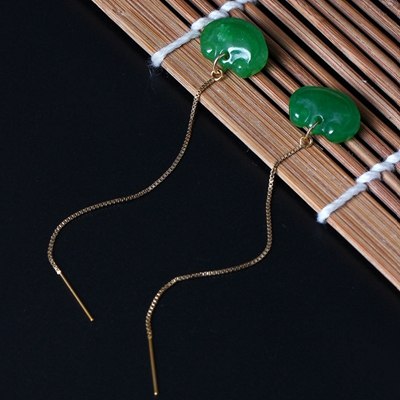 100% 14K gold Emerald earrings handmade DIY natural green Emerald peace lock drop earrings for women charms jewelry