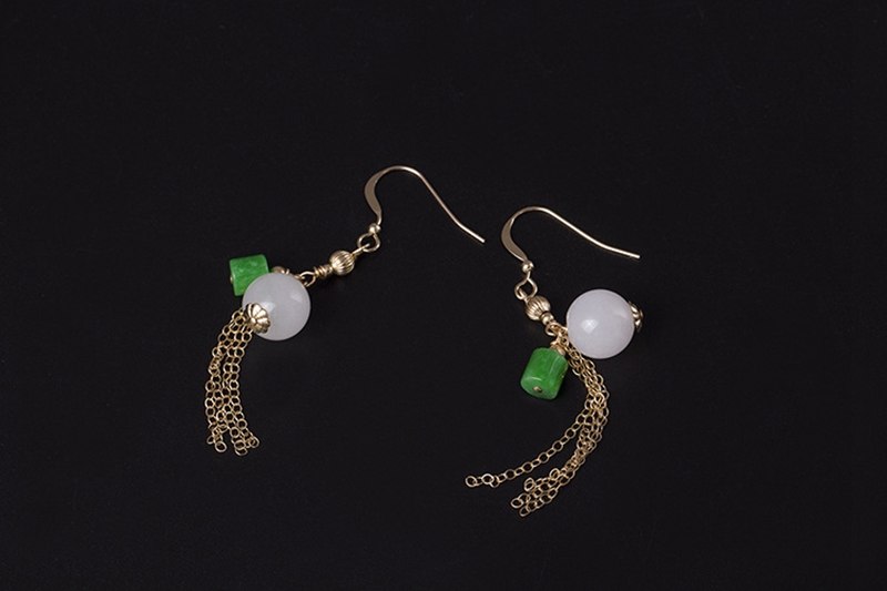 100% 14K gold jade earrings handmade DIY natural white jade green Emerald tassel drop earrings for women charms jewelry
