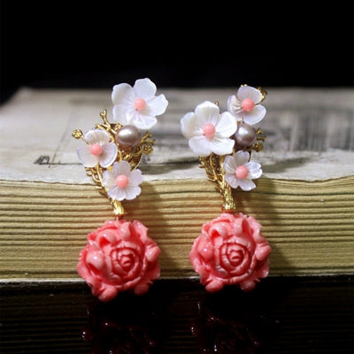 925 Sterling silver Coral earring handmade shell pearl natural Precious Coral drop earrings for women charms jewelry