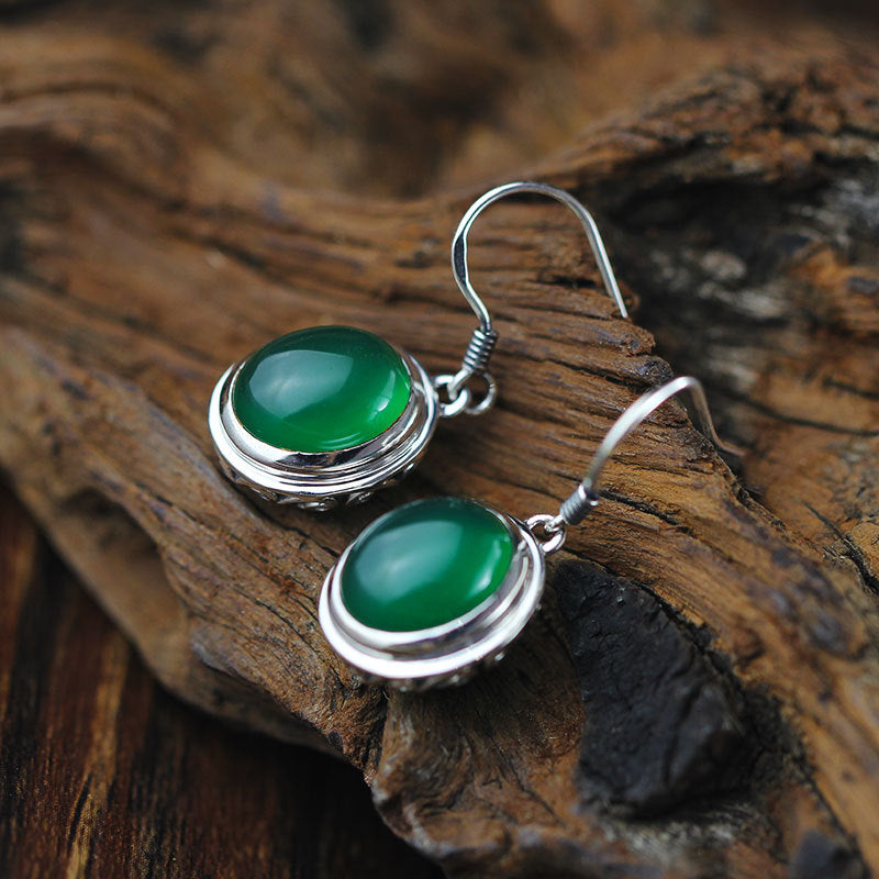 925 sterling silver Garnet agate earrings handmade natural red garnet green agate openwork earrings for women jewelry