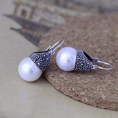 925 sterling silver Garnet agate shell pearl earrings handmade natural garnet agate shell pearls earrings for women gift