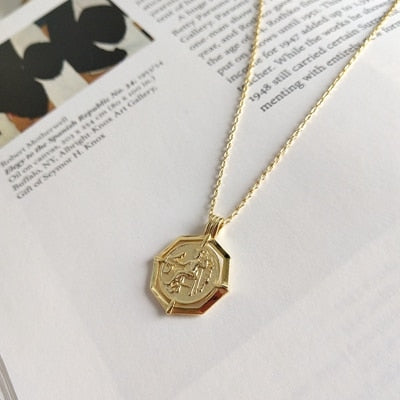 925 sterling silver Octagon abstract figure pendants necklace gold original design neckalce for women jewelry for charm