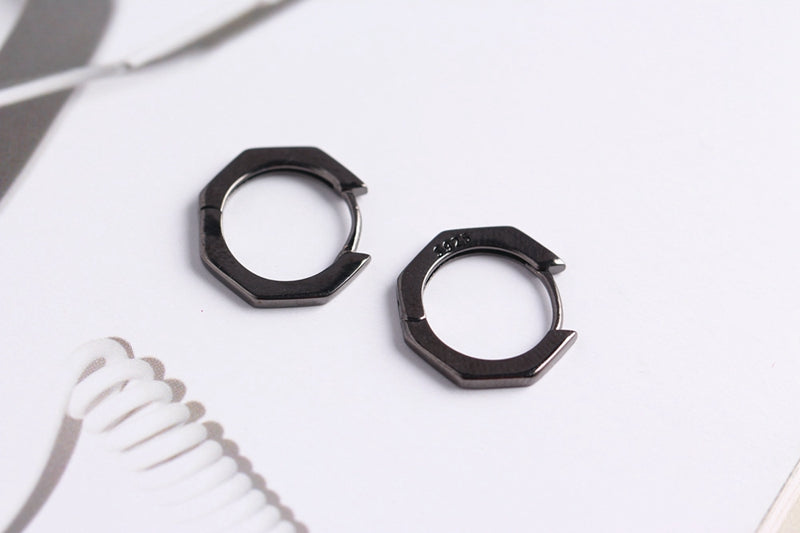 925 sterling silver Octagon geometric earrings Unisex simple exquisite stud earrings for women men jewelry charms gift
