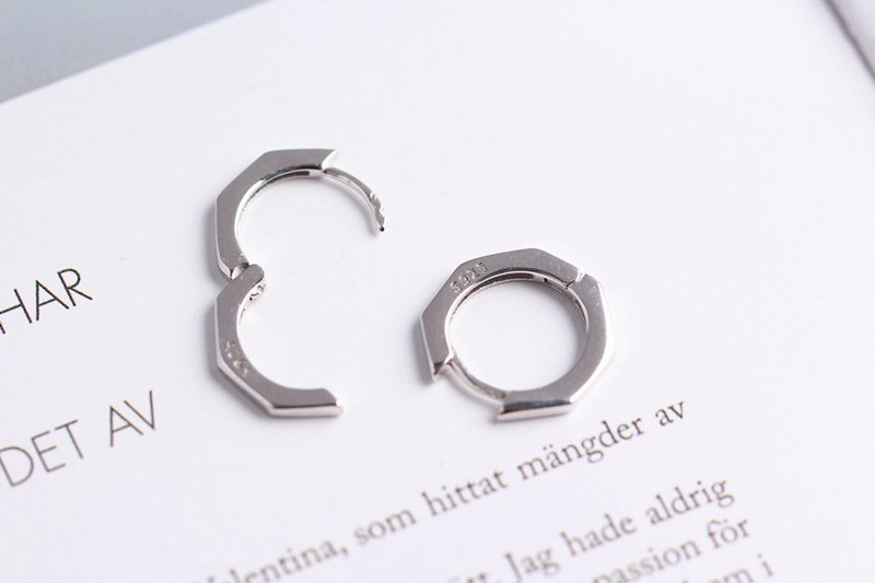 925 sterling silver Octagon geometric earrings Unisex simple exquisite stud earrings for women men jewelry charms gift