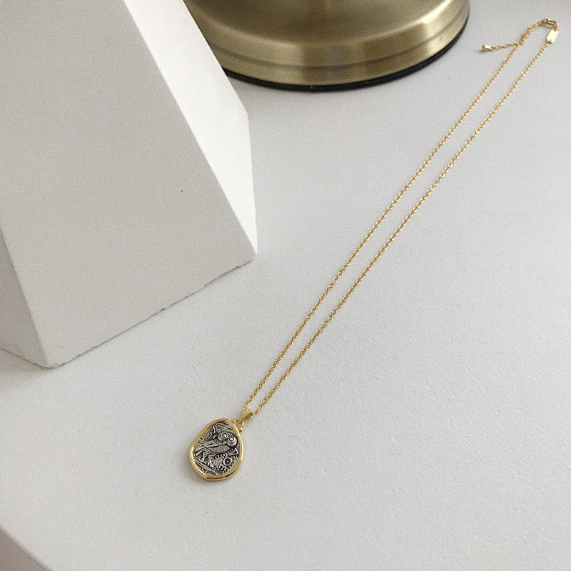925 sterling silver Owl vintage pendant necklace auspicious design wild coin necklace for women festival jewelry gift