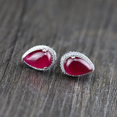 925 sterling silver Red corundum earrings red handmade openwork design natural red jade stud earring for women jewelry