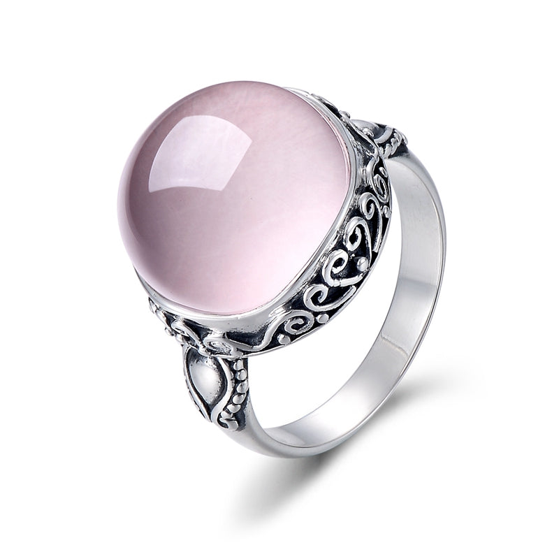 925 sterling silver Rose Quartz rings handmade natural stone pink crystal Rose Quartz rings for women 2020 jewelry gift