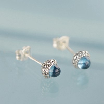 925 sterling silver Topaz earrigns simple small exquisite natural blue Topaz stud earrings for women charm jewelry gift