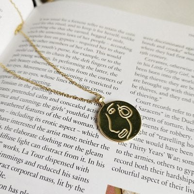 925 sterling silver art abstract face pendant necklace gold round fashion design figure necklace for women fine jewelry