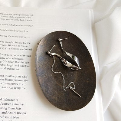 925 sterling silver asymmetry tassel earrings wave rotate Hyperbole design big stud earrings for women party jewelry