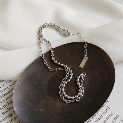 925 sterling silver bead chain Asymmetry necklace silver crude chain design choker necklace for women festival jewelry