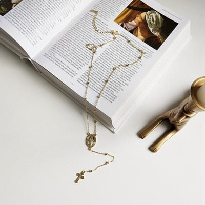 925 sterling silver bead chain Maria Cross pendant necklace gold fashion elegant necklace for women festival jewelry