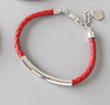 925 sterling silver cowhide weave bracelets&bangles handmade fashion round tube adjustable bracelets for women jewelry