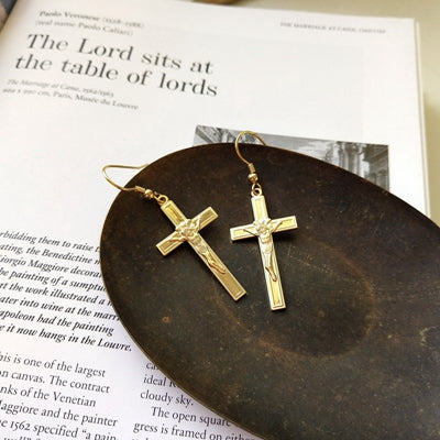925 sterling silver cross drop earrings gold fashion personality cross Jesus earris for women festival jewelry gift