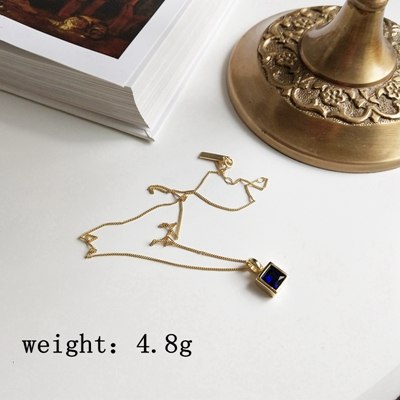 925 sterling silver dark blue square Zircon geometry pendant necklace gold exquisite necklace for women jewelry charms