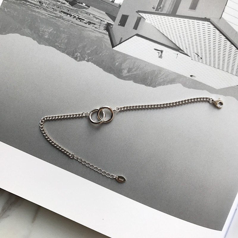 925 sterling silver double circle bracelets silver fashion Geometric round bracelets for women festival jewelry gift