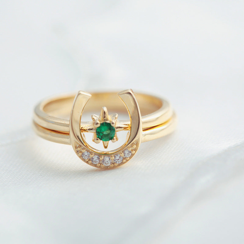 925 sterling silver horseshoe Emerald rings two in one detachable luxurious rings for women party wedding jewelry gift