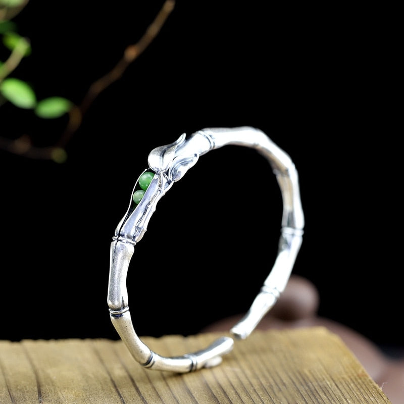 925 sterling silver jade bangles handmade original bamboo jade plum love bangles for women Eternal Love jewelry charms