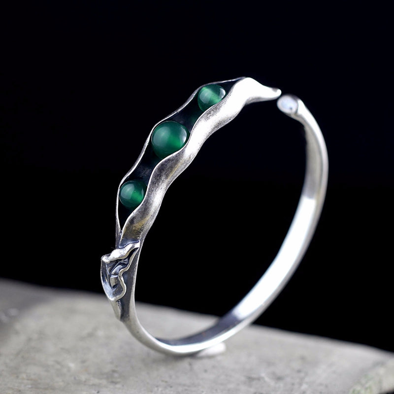 925 sterling silver jade bangles handmade original design beans open jade bangles for women charms fashion jade jewelry