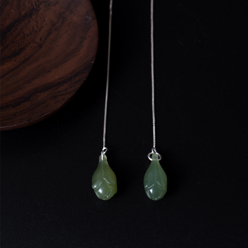 925 sterling silver jade earrings green color handmade DIY natural jade Magnolia earrings for women jade jewelry China