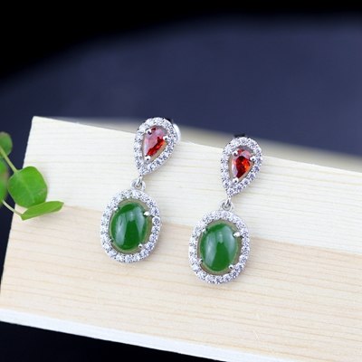 925 sterling silver jasper earrigns green mosaic red zircon natural jasper stud earrings for women charms jewelry 2020