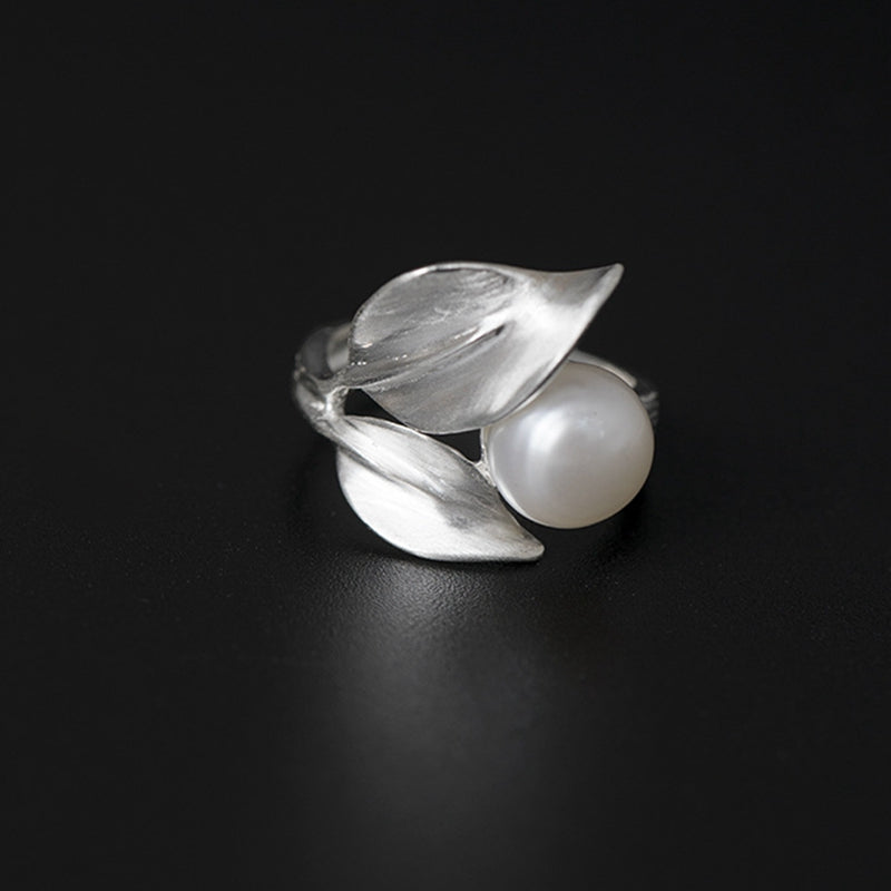 925 sterling silver leaves pearl rings adjustable personality leaves pearl rings for women charms pearl jewelry gift
