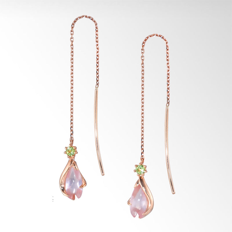 925 sterling silver natural Rose Quartz earrings rose gold natural pink crystal Rose Quartz drop earrings for women