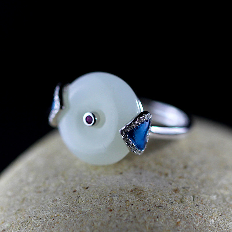 925 sterling silver natural hetian jade rings enamel process fashion temperament adjustable rings for women fine jewelry