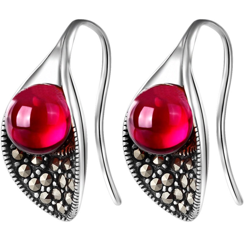925 sterling silver natural stone earrings natural garnet red agate red corundum Calla lily drop earrings for women