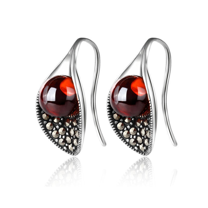 925 sterling silver natural stone earrings natural garnet red agate red corundum Calla lily drop earrings for women