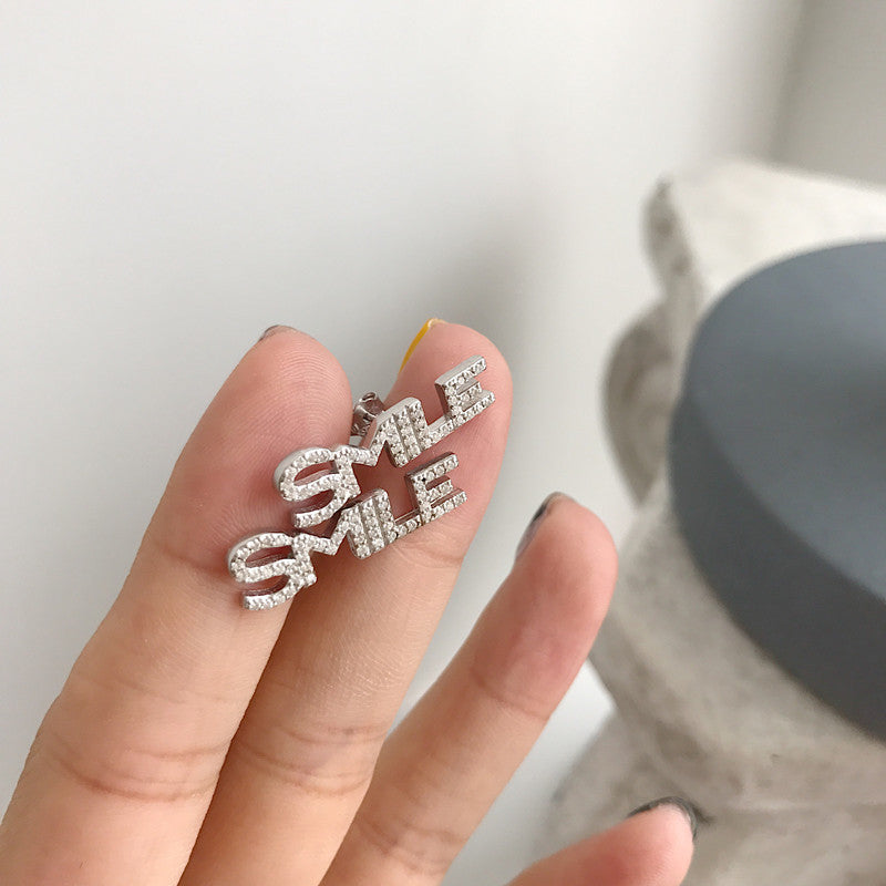 925 sterling silver new zircon Smile letter stud earrings silver elegant creative earrings for women party jewelry gift