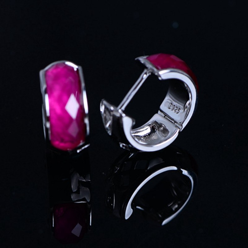 925 sterling silver ruby stud earrings red handmade cutting noble ruby earrigns for women charms wedding jewelry gift