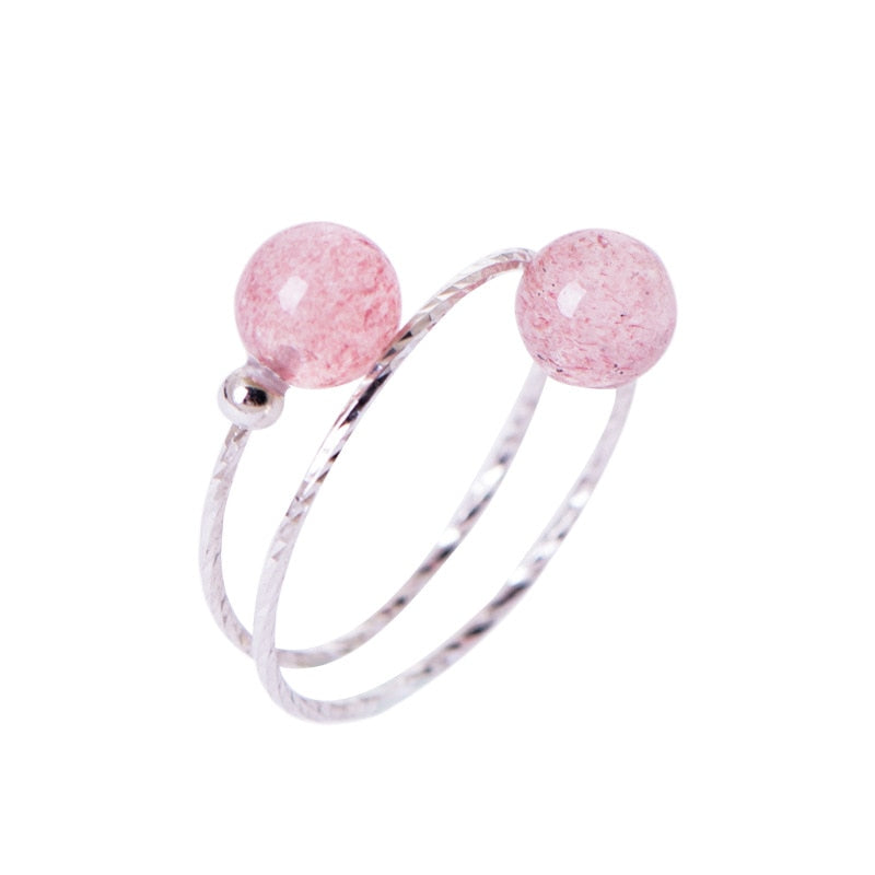 925 sterling silver strawberry quartz rings pink fashion cute double layer adjustable rings for women fine jewelry gift