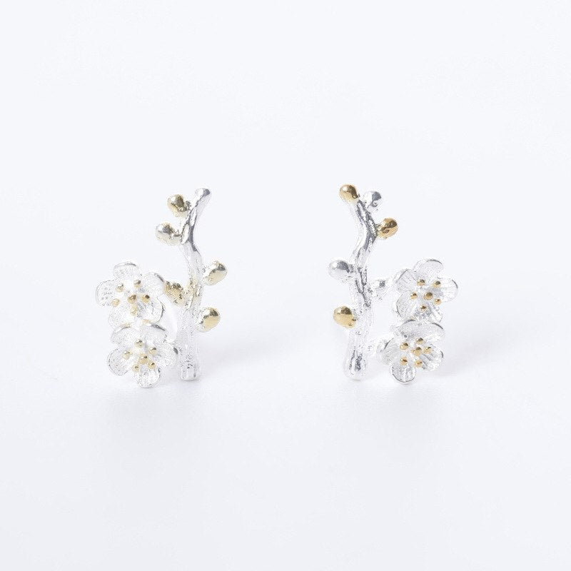 925 sterling silver tree branch plum blossom earrings vintage elegant wild stud earrings for women 2020 fashion jewelry