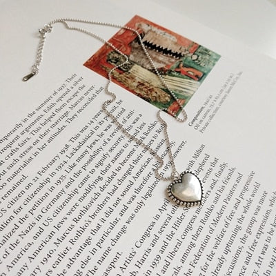 925 sterling silver vintage glossy heart pendant necklace silver round bead chain heart necklace for women jewelry charm