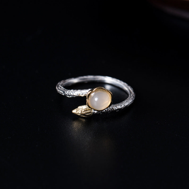 925 sterling silver white Chalcedony rings gold vintage lotus flowers rings silver 925 for women charms jewelry gift