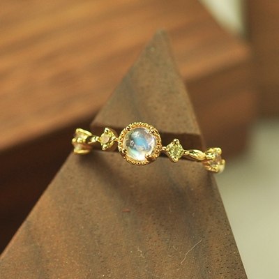 925 sterling silver zircon moonstone rings gold natural Peridot moonstone open rings for women luxurious jewelry charms