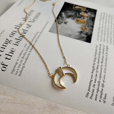925 sterling silver zircon openwork moon pendant necklace gold fashion elegant design chic necklace for women jewelry