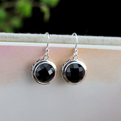 black agate earrings silver 925 sterling handmade natural black agate blue sand stone earrings for women jewelry charms